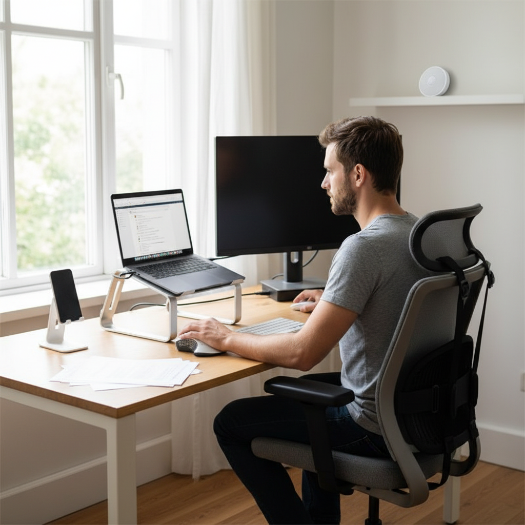 Support pour ordinateur portable ergonomique dans un bureau moderne