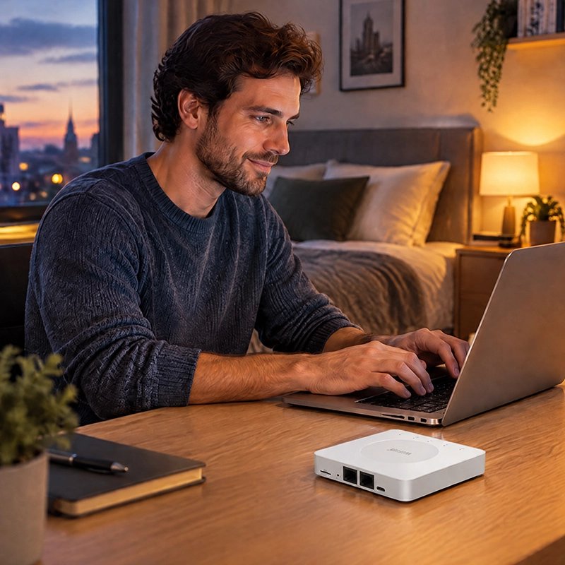Routeur wifi permet à l'utilisateur de travailler efficacement sur son ordinateur portable