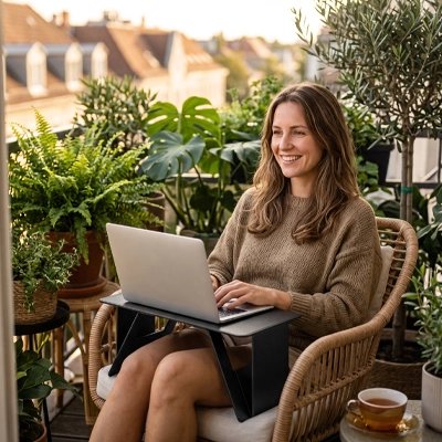 Support ordinateur portable, Confort et productivité télétravail sur le balcon
